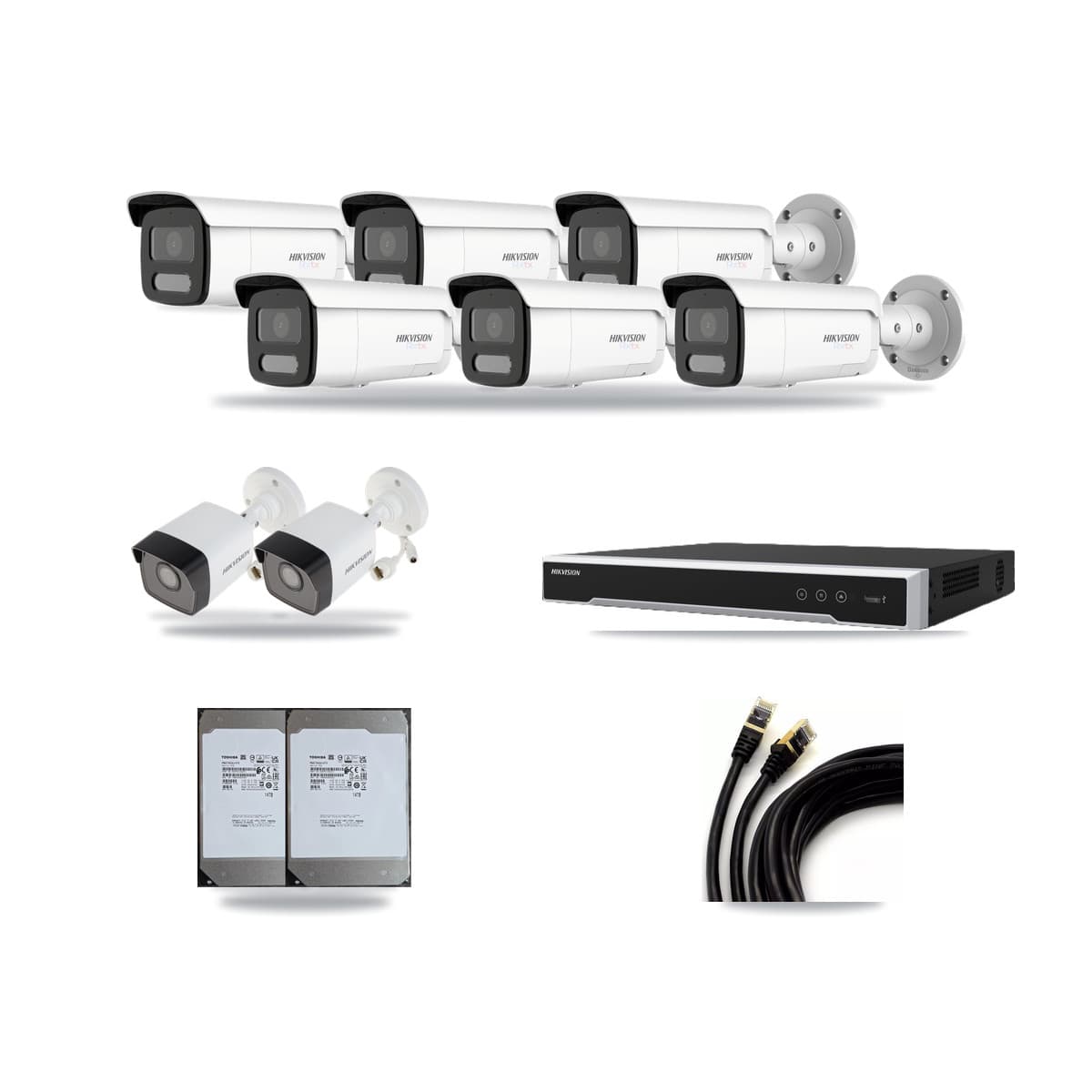 Hikvision 16-Channel 5MP – 4K CCTV Kit — 2 5MP + 6 White 4K Bullet Cameras + 2× 14TB Recording (DS-7616NI-M2 Recorder) - Image 1