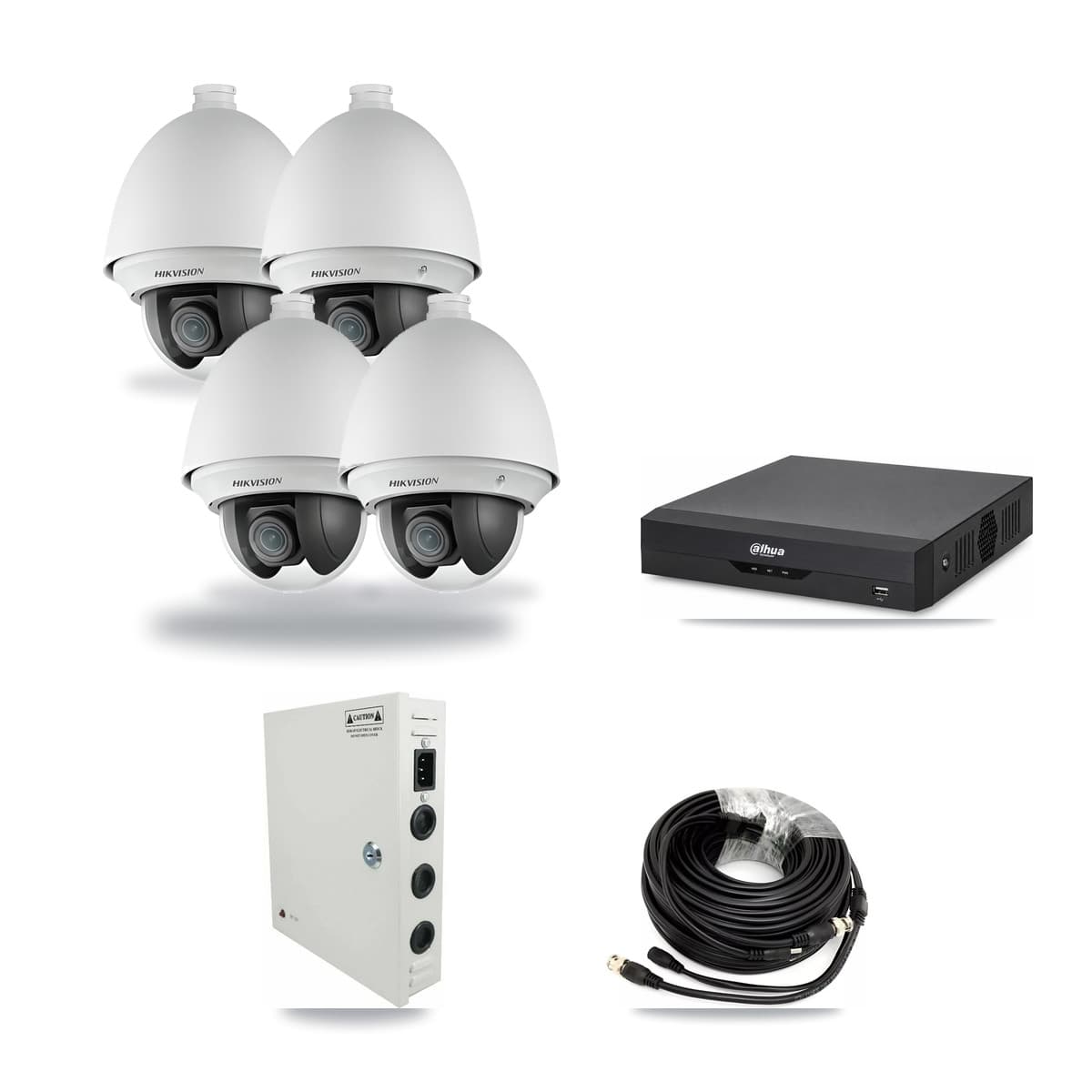 Hikvision & Dahua 4-Channel 2MP CCTV Kit — 4 DS-2AE4225T PTZ Cameras + 3TB Recording - Image 1