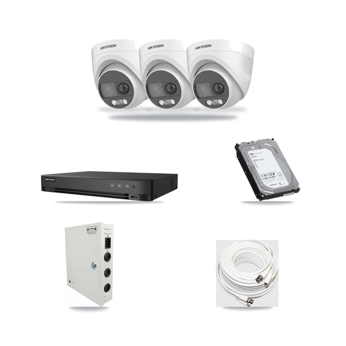 Hikvision 4-Channel 5MP CCTV Kit — 3 DS-2CE72KF3T Turret Cameras + 6TB Recording (DS-7204HUHI Recorder) - Image 1