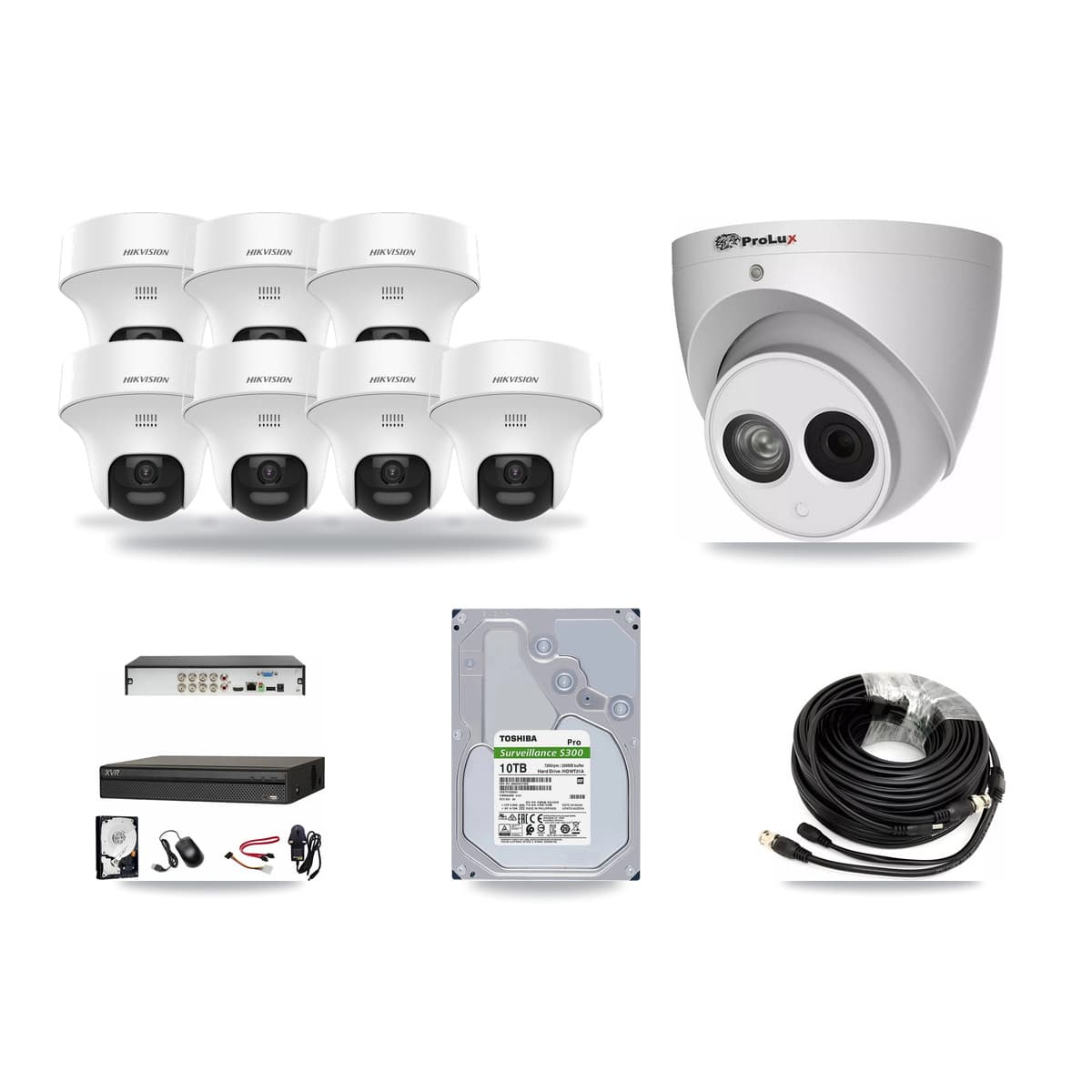 8-Channel 4MP – 5MP CCTV Kit — 7 DS-2CE70K0T 5MP + 1 PXC-612C4W-A 4MP Turret Cameras + 10TB Recording (XVR-3108AD Recorder) - Image 1