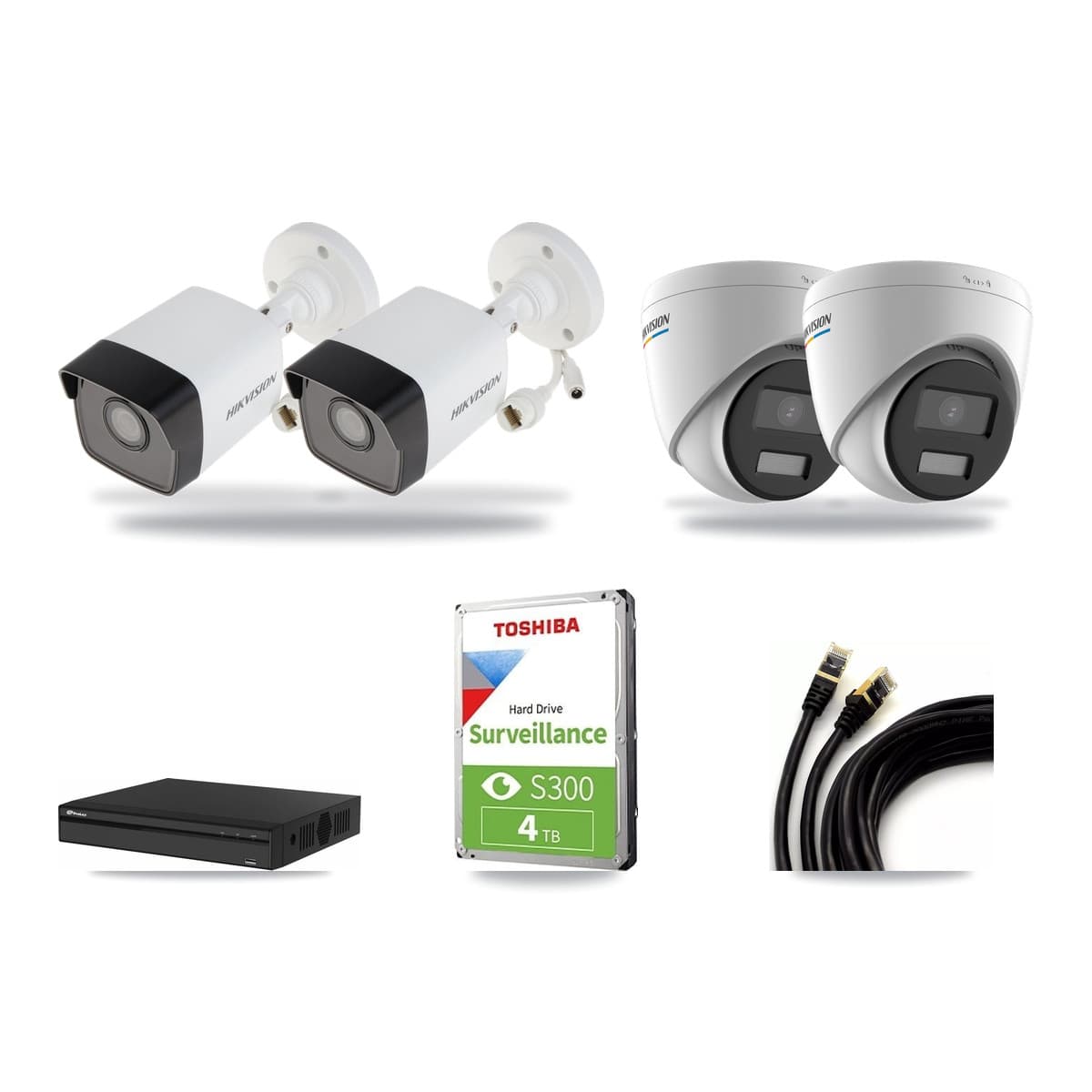 Hikvision & Prolux 4-Channel 2MP – 5MP CCTV Kit — 2 5MP Bullet + 2 2MP Turret Cameras + 4TB Recording - Image 1