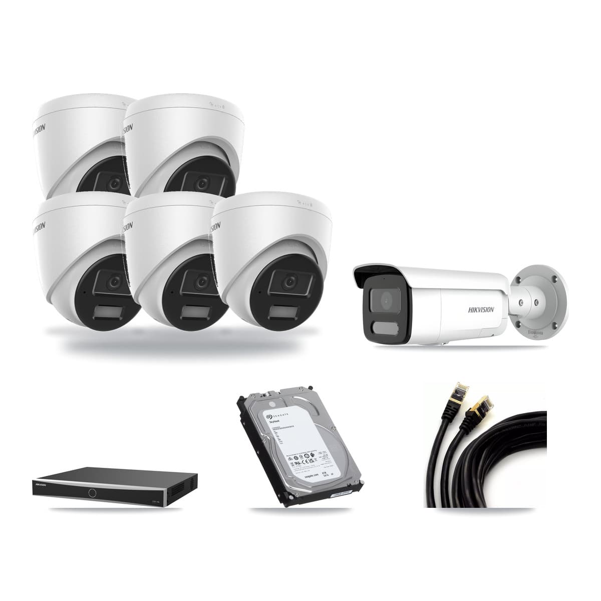 Hikvision 16-Channel 4MP CCTV Kit — 5 DS-2CD1343G2 Turret + 1 DS-2CD2T47G2H Bullet Cameras + 6TB Recording - Image 1