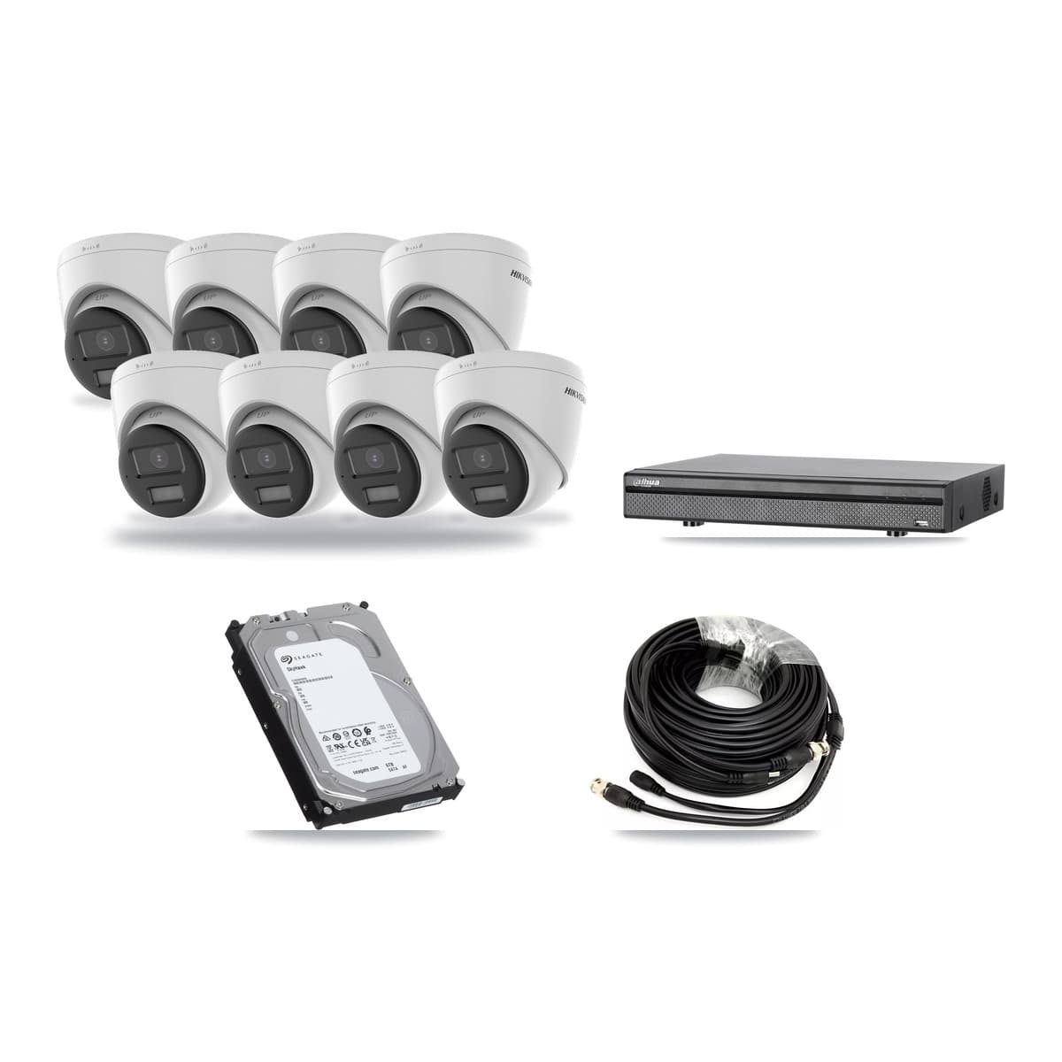 Hikvision & Dahua 8-Channel 5MP CCTV Kit — 8 DS-2CE78K0T-LPTS Turret Cameras + 6TB Recording (DH-XVR5108H-4KL-X-8P Recorder) - Image 1