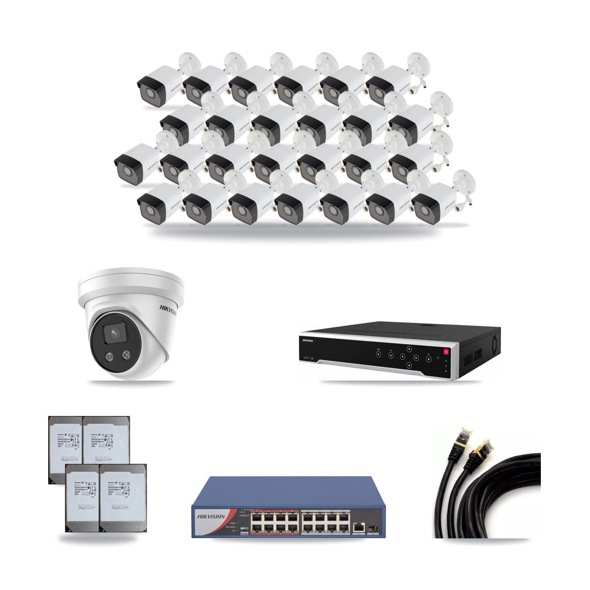 Hikvision 32-Channel 5MP CCTV Kit — 26 Bullet + 1 Turret Cameras + 4× 14TB Recording - Image 1
