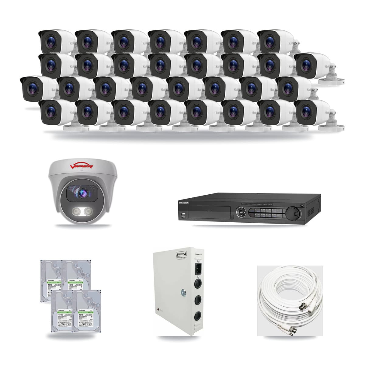 32-Channel 4MP – 5MP CCTV Kit — 31 4MP Bullet + 1 5MP Cameras + 4× 10TB Recording - Image 1