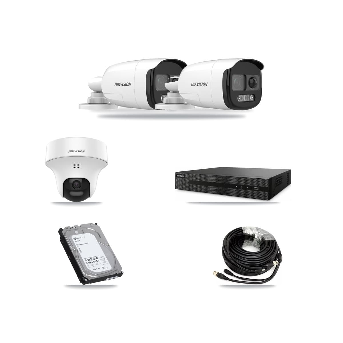 Hikvision 8-Channel 5MP CCTV Kit — 2 DS-2CE12KF3T Bullet + 1 DS-2CE70K0T Turret Cameras + 6TB Recording (DVR-8CH Recorder) - Image 1