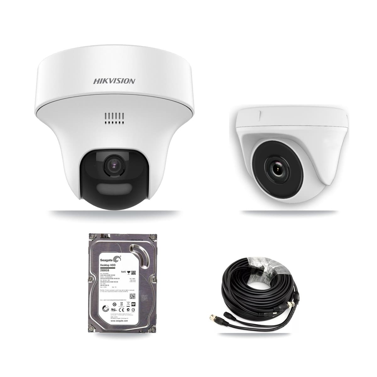 Hikvision 32-Channel 2MP – 5MP CCTV Kit — 1 DS-2CE70K0T 5MP Turret + 1 White HDT-2MP-N20W 2MP Dome Cameras + 2TB Recording (IDS-7332HUHI Recorder)