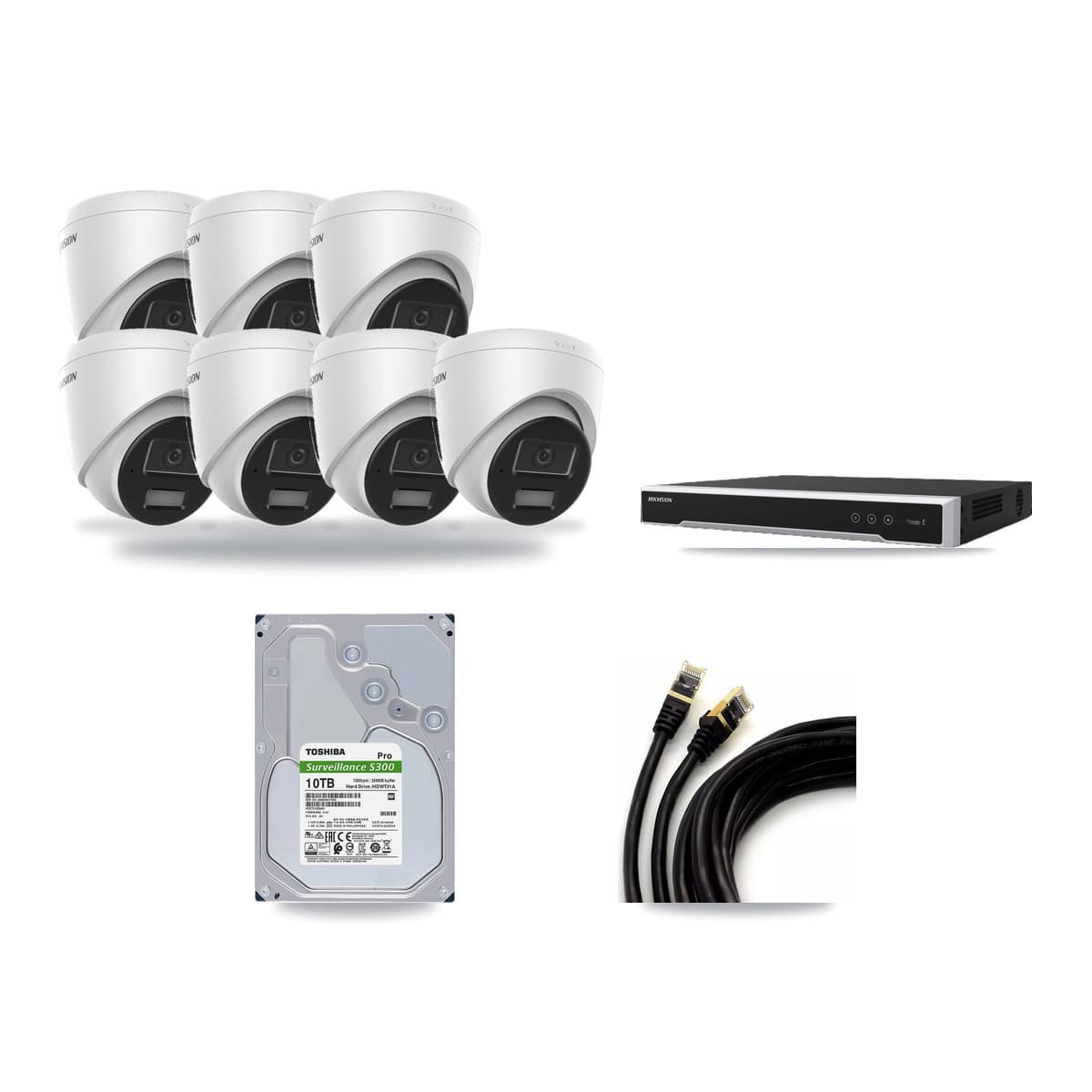 Hikvision 8-Channel 4MP CCTV Kit — 7 DS-2CD1343G2 Turret Cameras + 10TB Recording (DS-7608NI-M2 Recorder) - Image 1
