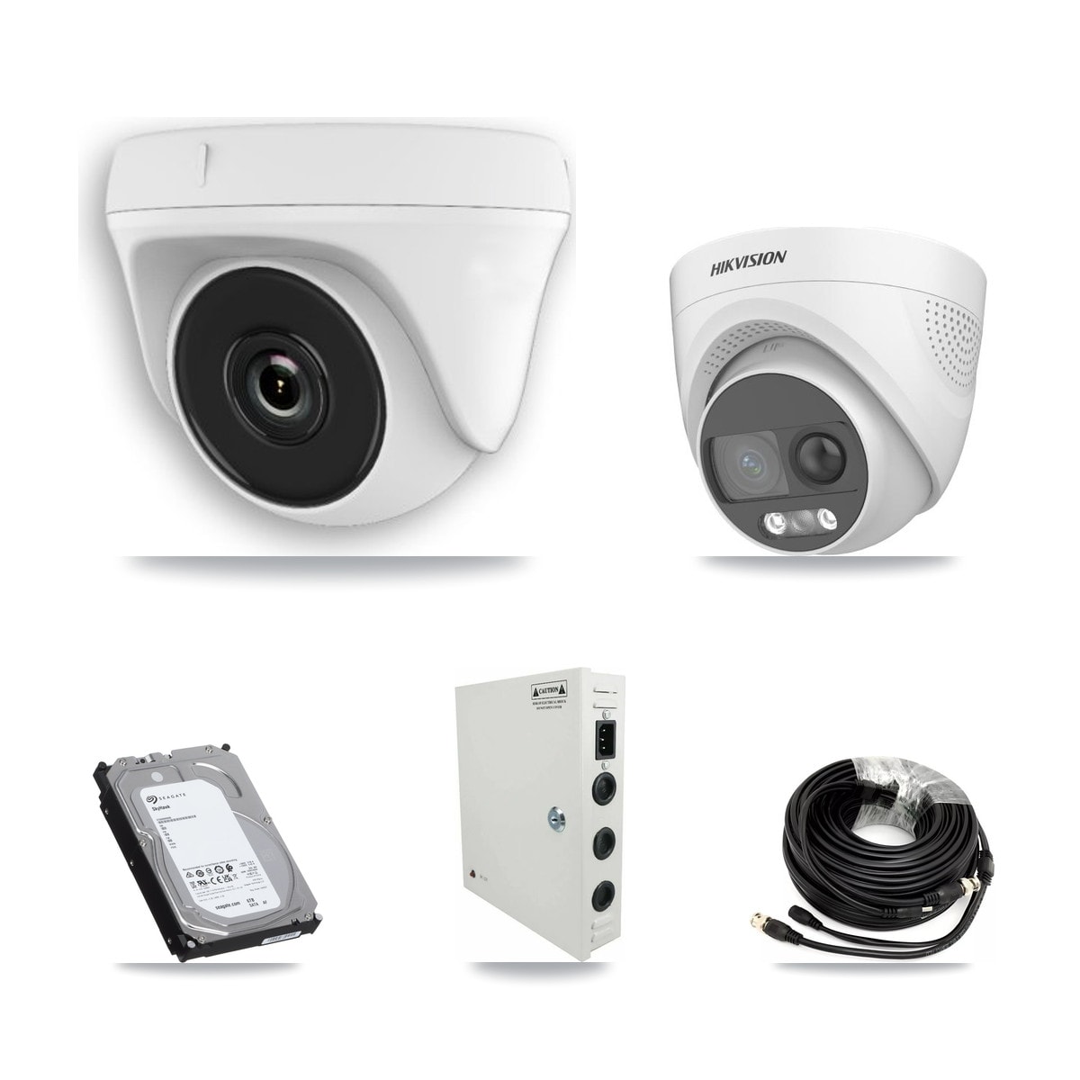 Hikvision 32-Channel 2MP – 5MP CCTV Kit — 1 DS-2CE72KF3T 5MP Turret + 15 White HDT-2MP-N20W 2MP Dome Cameras + 2× 6TB Recording