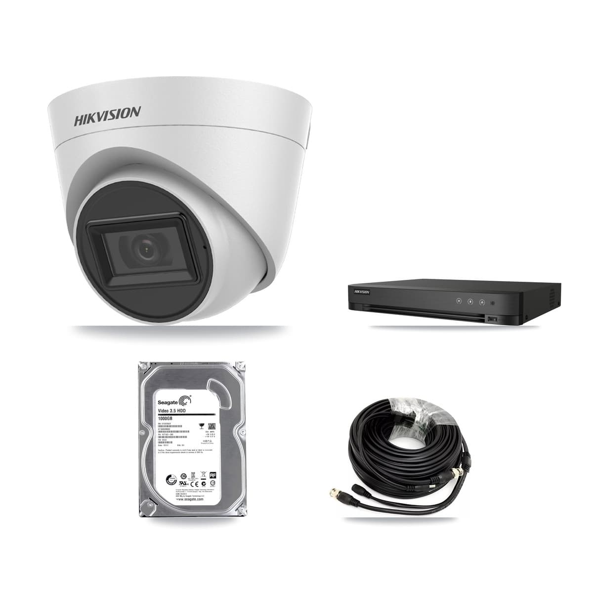 Hikvision 4-Channel 5MP CCTV Kit — 2 White Turret Cameras + 1TB Recording (IDS-7204HQHI Recorder) - Image 1