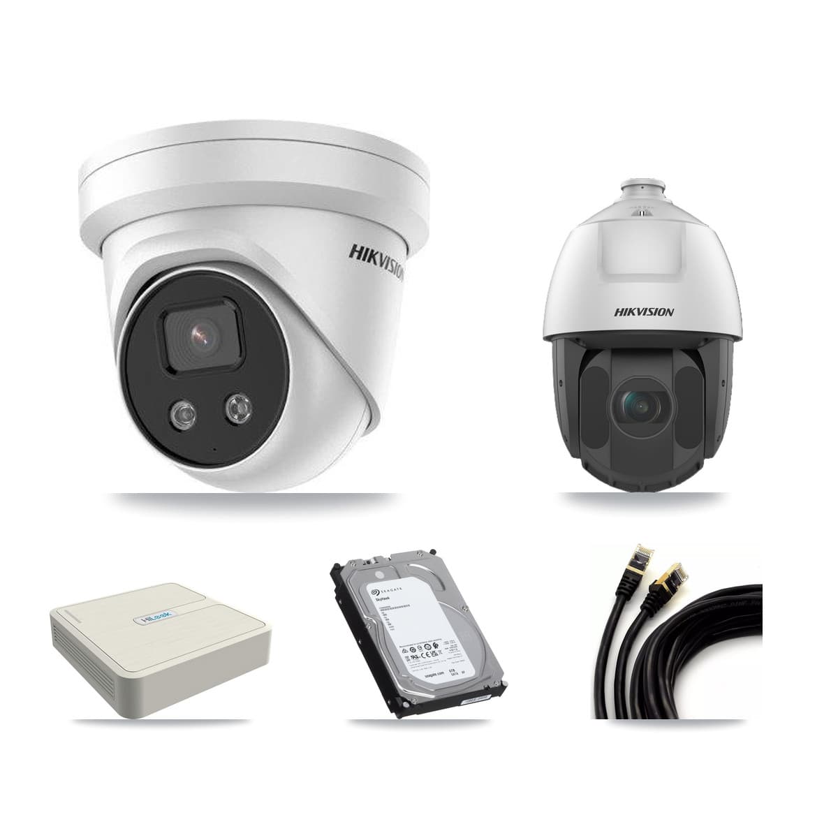 Hikvision & HiLook 8-Channel 2MP – 5MP CCTV Kit — 5 5MP Turret + 1 2MP PTZ Cameras + 6TB Recording (NVR-108H-D Recorder) - Image 1