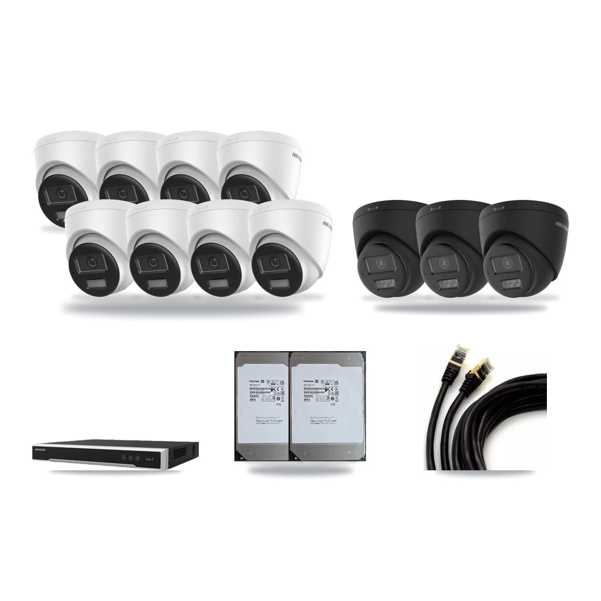 Hikvision 16-Channel 4K CCTV Kit — 8 DS-2CD1383G2 + 3 Black DS-2CD1383G2 Turret Cameras + 2× 14TB Recording - Image 1