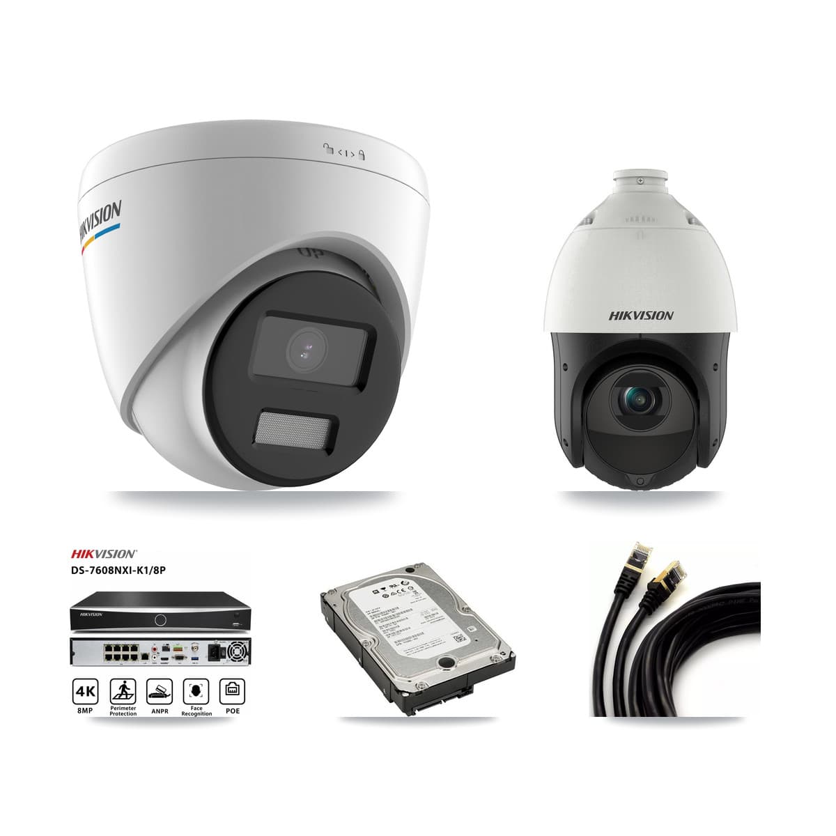 Hikvision 8-Channel 2MP – 4MP CCTV Kit — 5 2MP Turret + 1 4MP PTZ Cameras + 5TB Recording