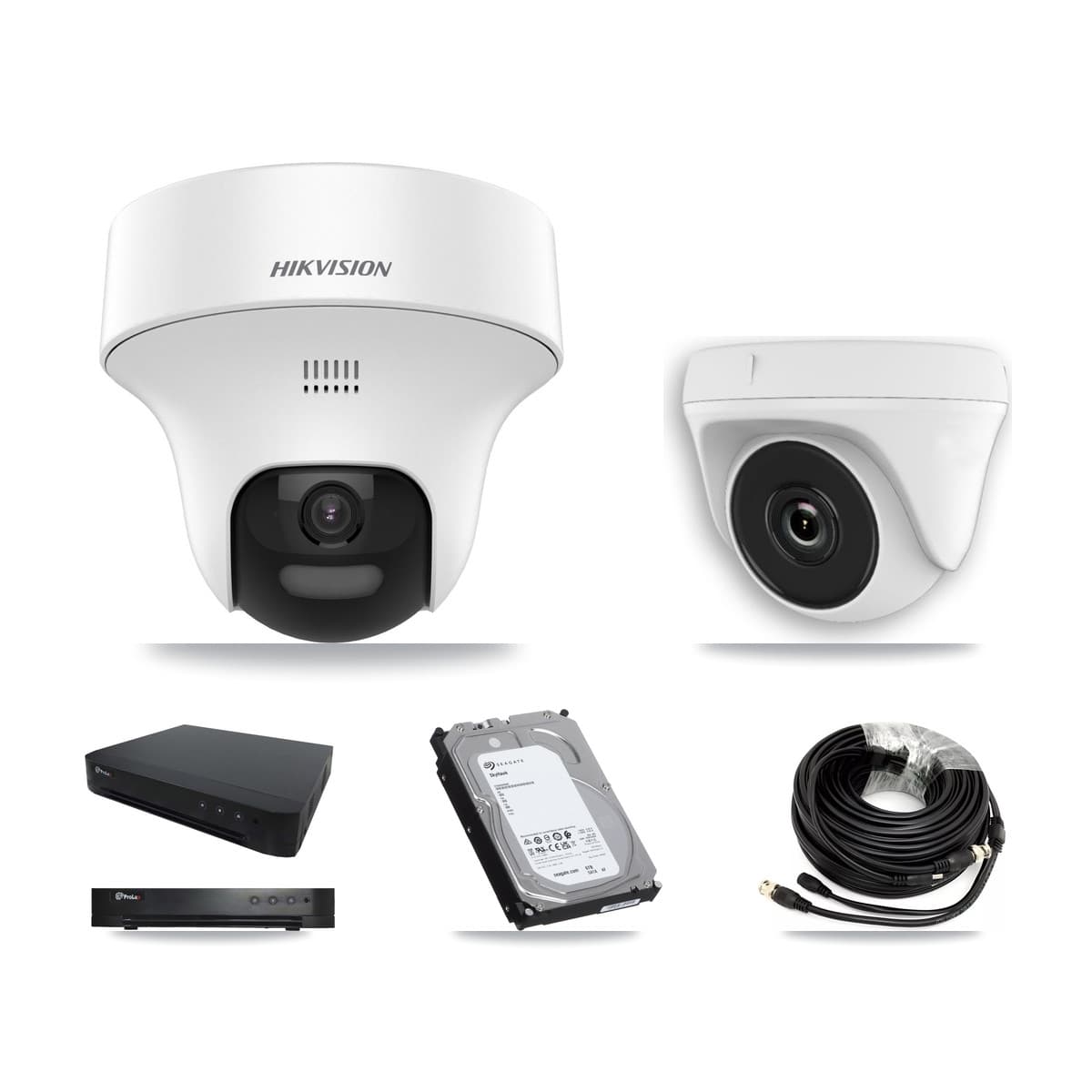 Hikvision & Prolux 16-Channel 2MP – 5MP CCTV Kit — 3 DS-2CE70K0T 5MP Turret + 3 White HDT-2MP-N20W 2MP Dome Cameras + 6TB Recording