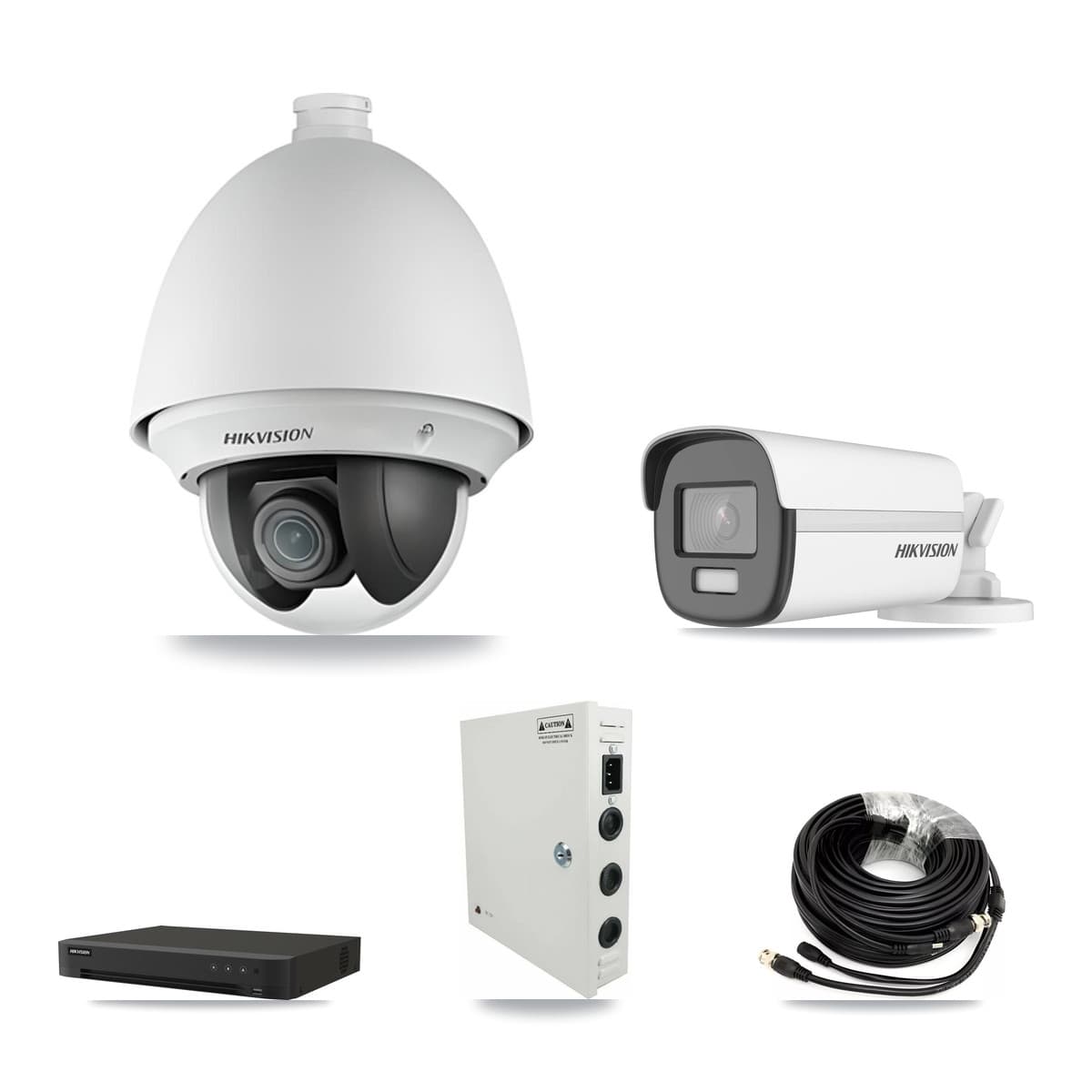 Hikvision 8-Channel 2MP – 4K CCTV Kit — 7 DS-2AE4225T-A 2MP PTZ + 1 DS-2CE12UF3T-E 4K Bullet Cameras + 8TB Recording (IDS-7208HUHI-M1/XT Recorder) - Image 1