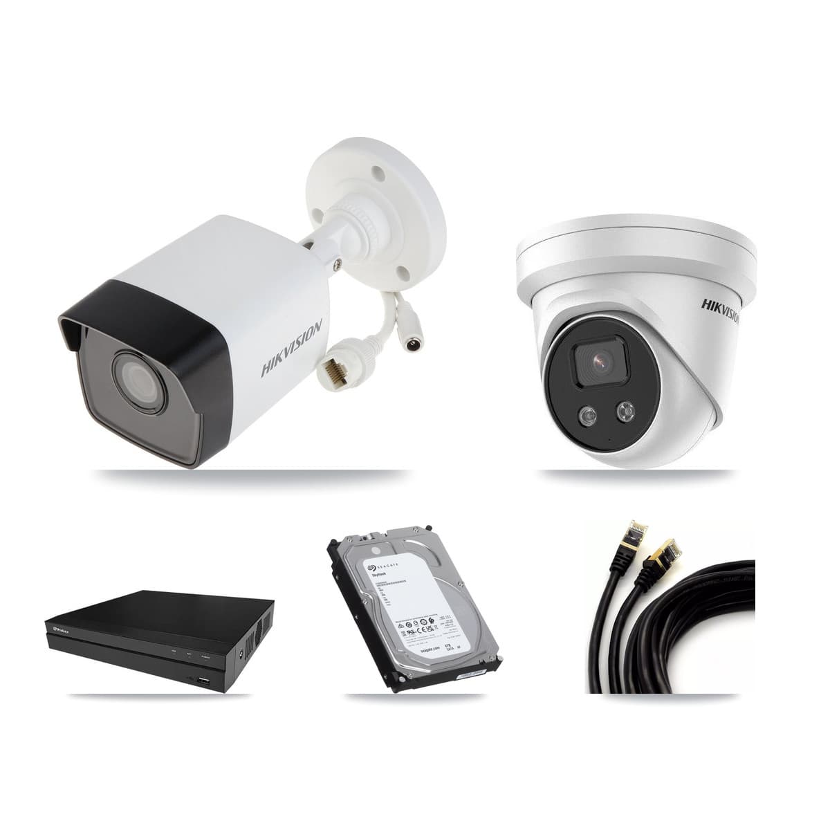 Hikvision & Prolux 8-Channel 5MP CCTV Kit — 2 DS-2CD1053G0 Bullet + 2 DS-2CD3356G2 Turret Cameras + 6TB Recording