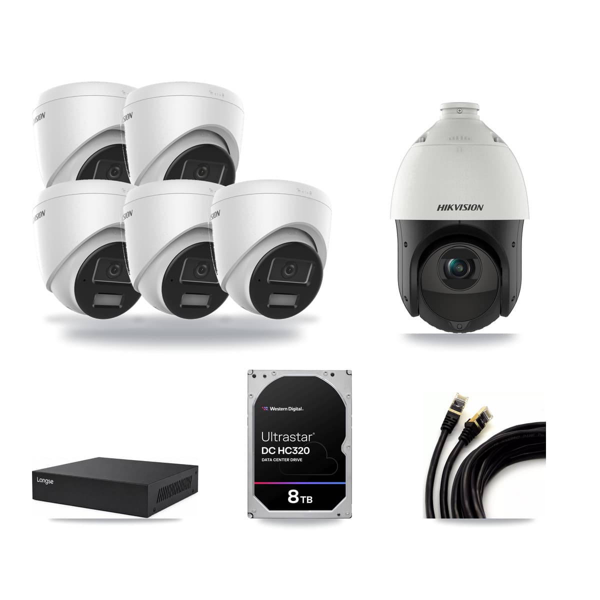 Hikvision & Longse 8-Channel 4MP CCTV Kit — 5 Turret + 1 PTZ Cameras + 8TB Recording - Image 1
