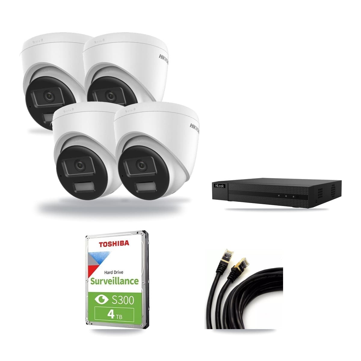 Hikvision & HiLook 8-Channel 4K CCTV Kit — 4 DS-2CD1383G2-LIUF/SL Turret Cameras + 4TB Recording (NVR-108MH-D/8P Recorder) - Image 1