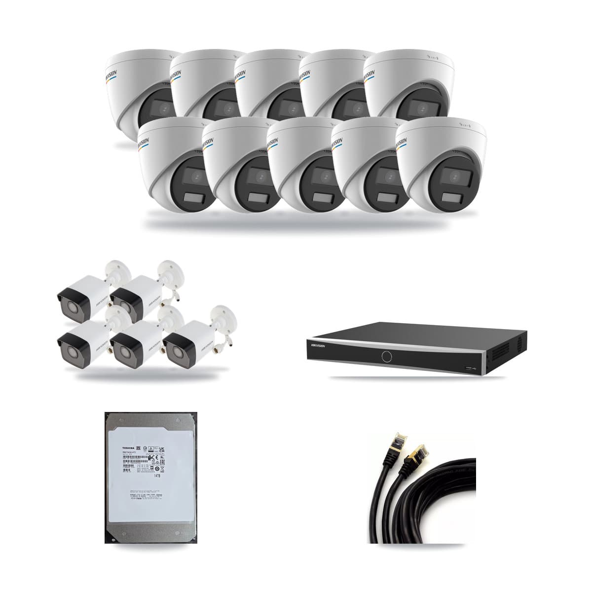 Hikvision 16-Channel 2MP – 5MP CCTV Kit — 5 5MP Bullet + 10 2MP Turret Cameras + 14TB Recording (DS-7616NXI Recorder) - Image 1