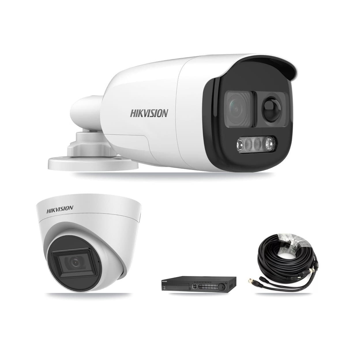 Hikvision 32-Channel 5MP CCTV Kit — 1 Bullet + 1 White Turret Cameras + 3TB Recording (DS-7332HQHI Recorder)