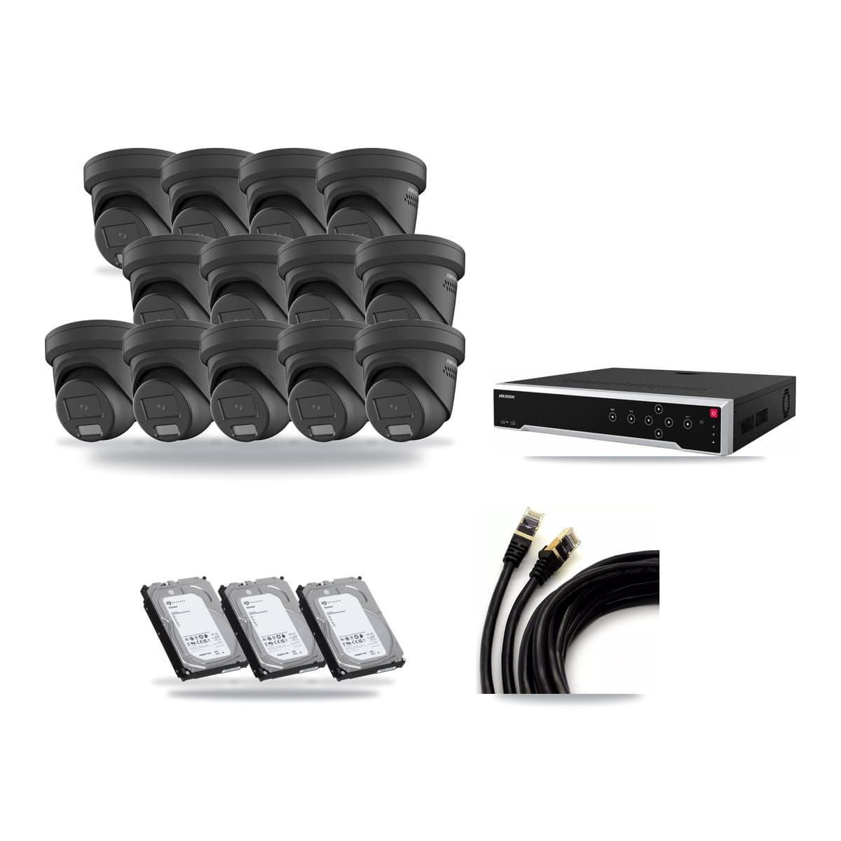 Hikvision 32-Channel 4MP CCTV Kit — 13 Black Turret Cameras + 3× 6TB Recording - Image 1