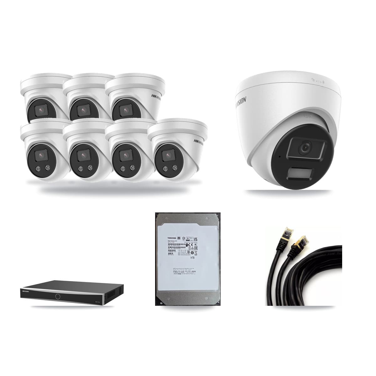 Hikvision 16-Channel 4MP – 5MP CCTV Kit — 1 4MP + 7 5MP Turret Cameras + 14TB Recording (DS-7616NXI Recorder) - Image 1