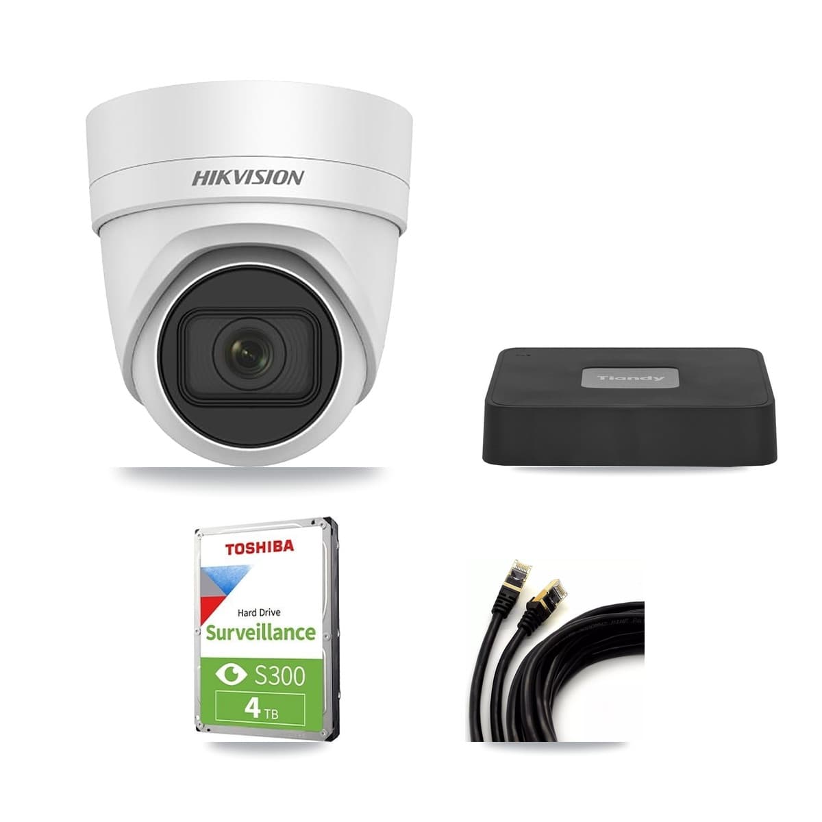 Hikvision & Tiandy 4-Channel 4MP CCTV Kit — 3 DS-2CD2H45FWD Turret Cameras + 4TB Recording