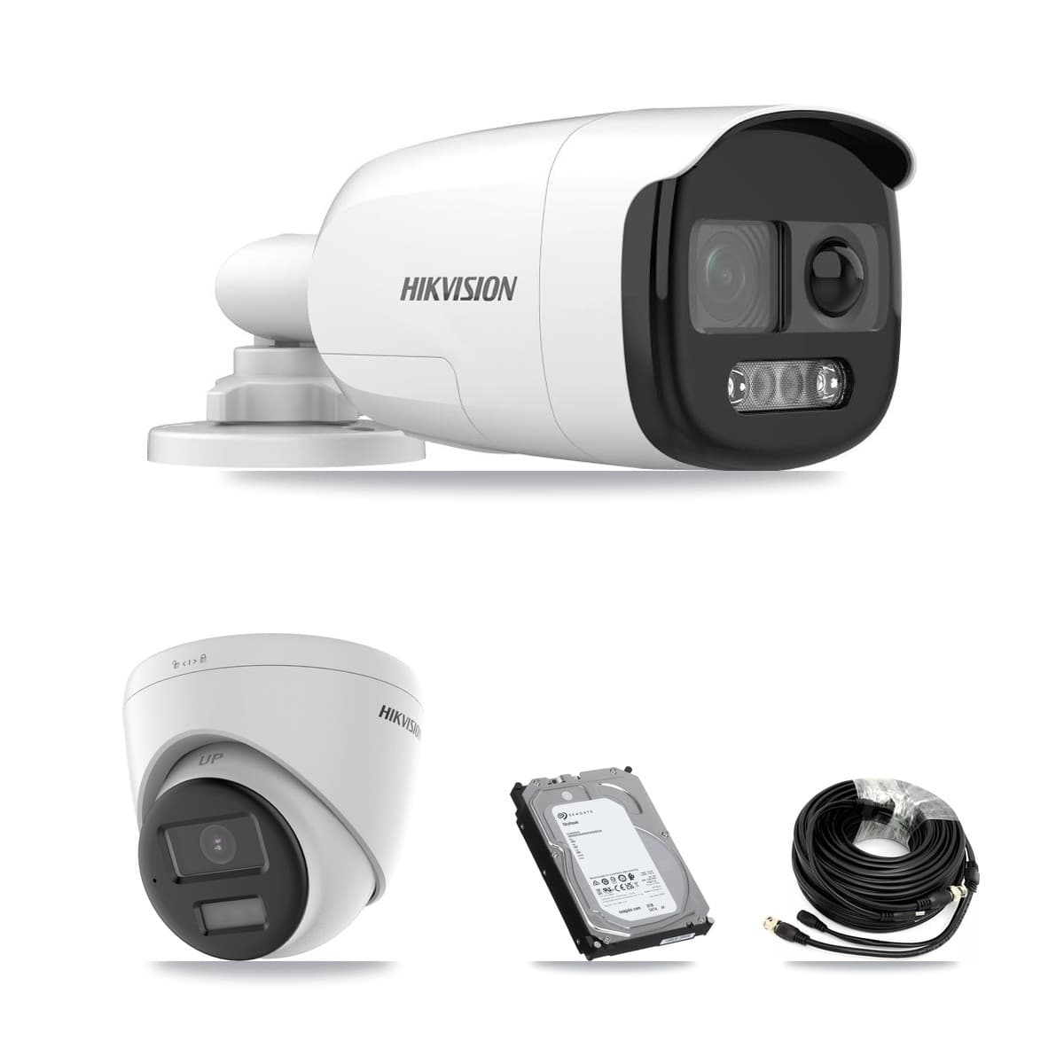 Hikvision 32-Channel 5MP CCTV Kit — 7 DS-2CE12KF3T Bullet + 1 DS-2CE78K0T Turret Cameras + 2× 6TB Recording