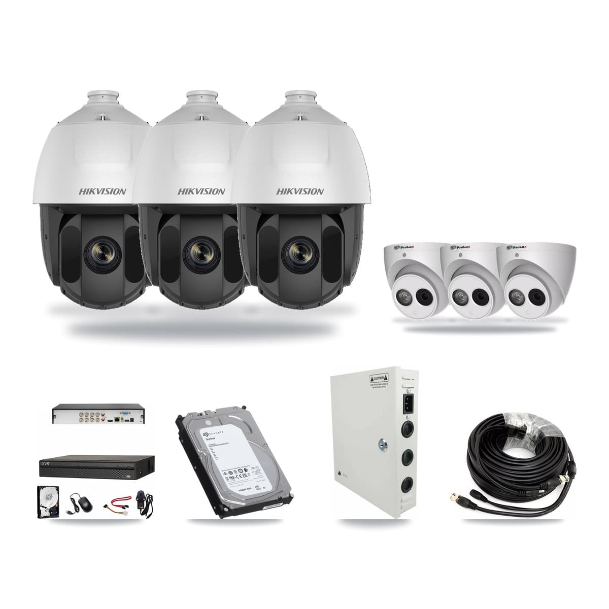 8-Channel 2MP – 4MP CCTV Kit — 3 2MP PTZ + 3 4MP Turret Cameras + 6TB Recording (XVR-3108AD Recorder) - Image 1