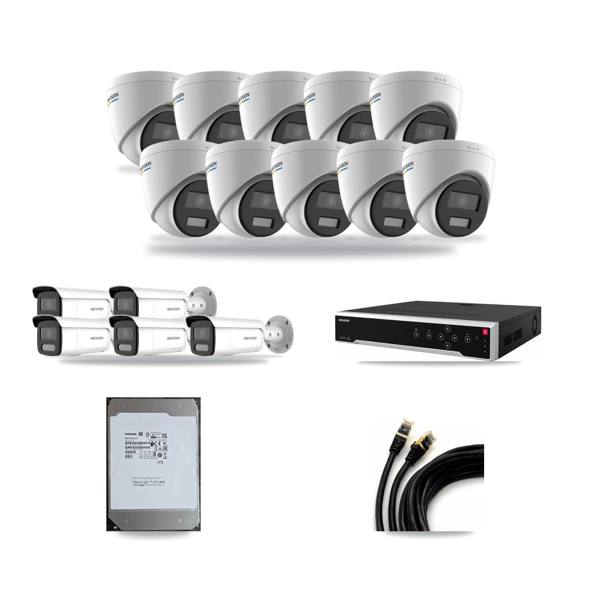 Hikvision 32-Channel 2MP – 4MP CCTV Kit — 10 2MP Turret + 5 4MP Bullet Cameras + 14TB Recording - Image 1