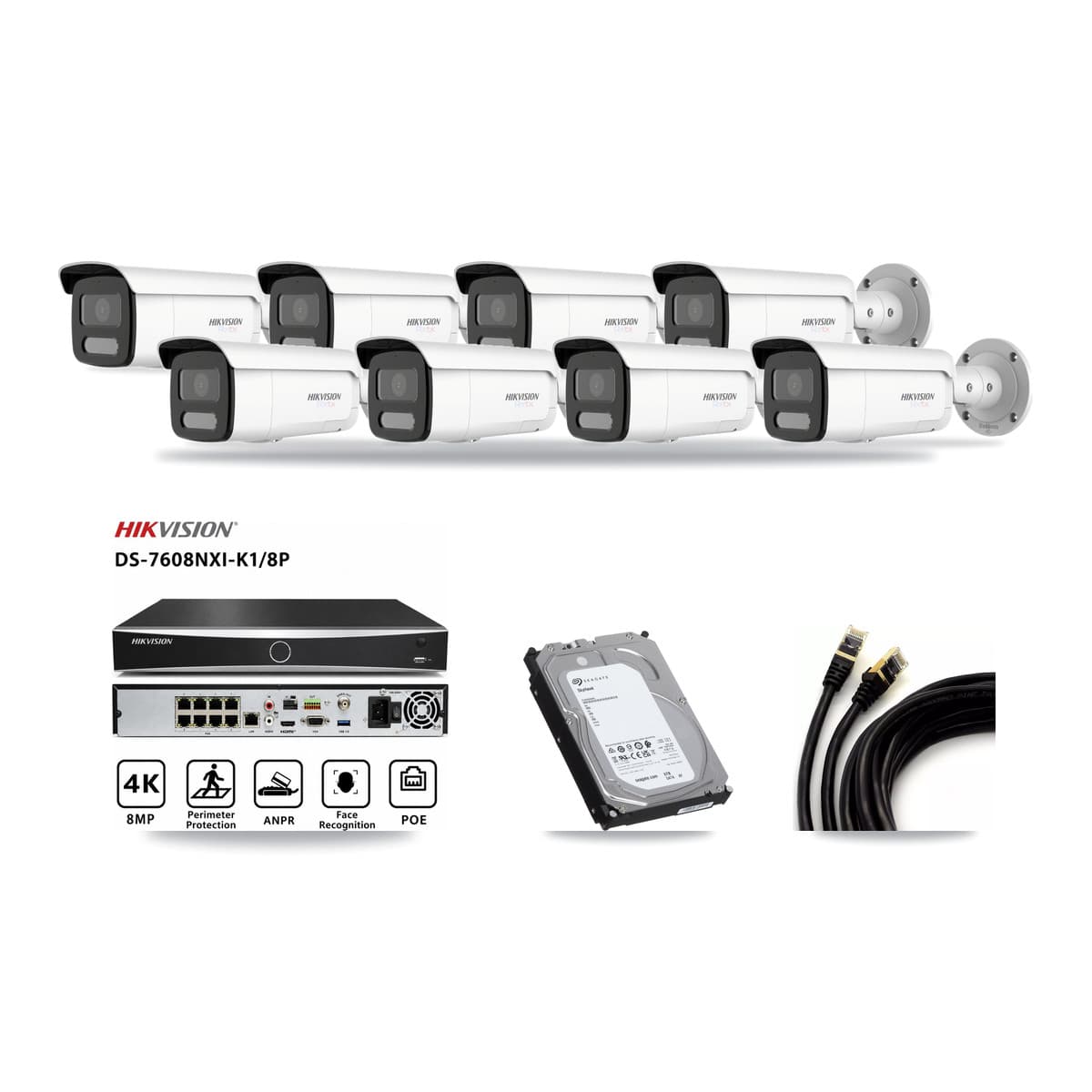 Hikvision 8-channel CCTV kit: 8 cameras (8× 4K Bullet), 6TB hard drive