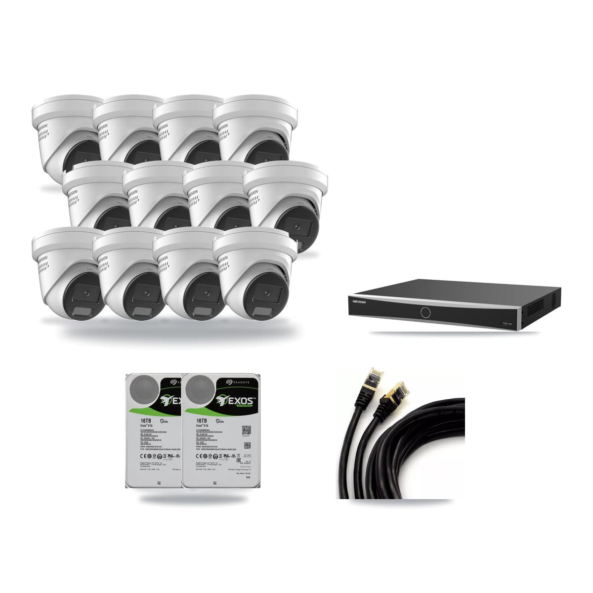Hikvision 16-Channel 4K CCTV Kit — 12 DS-2CD2387G2H Turret Cameras + 2× 16TB Recording (DS-7616NXI Recorder) - Image 1