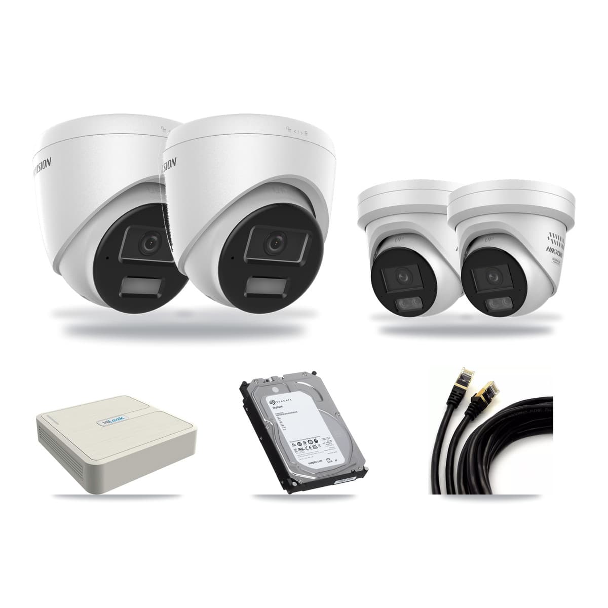 Hikvision & HiLook 8-Channel 4MP CCTV Kit — 2 DS-2CD1343G2 + 2 DS-2CD2347G3 Turret Cameras + 6TB Recording - Image 1