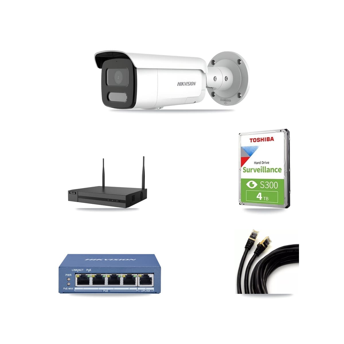 Hikvision & HiLook 4-Channel 4MP CCTV Kit — 3 Bullet Cameras + 4TB Recording