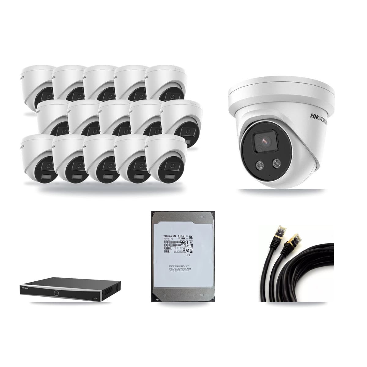 Hikvision 16-Channel 4MP – 5MP CCTV Kit — 15 4MP + 1 5MP Turret Cameras + 14TB Recording (DS-7616NXI Recorder) - Image 1