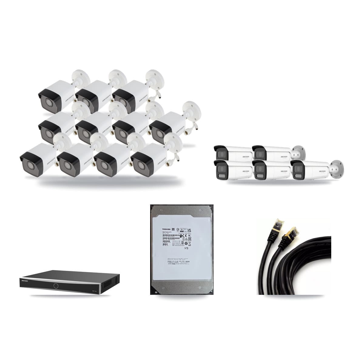 Hikvision 16-Channel 5MP – 4K CCTV Kit — 11 5MP + 5 White 4K Bullet Cameras + 14TB Recording (DS-7616NXI Recorder) - Image 1