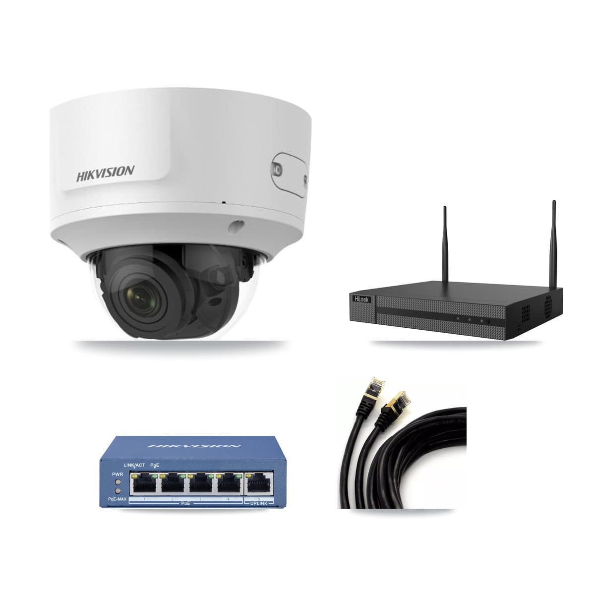 Hikvision & HiLook 4-Channel 2MP – 5MP CCTV Kit — 2 2MP + 1 5MP Dome Cameras + 3TB Recording