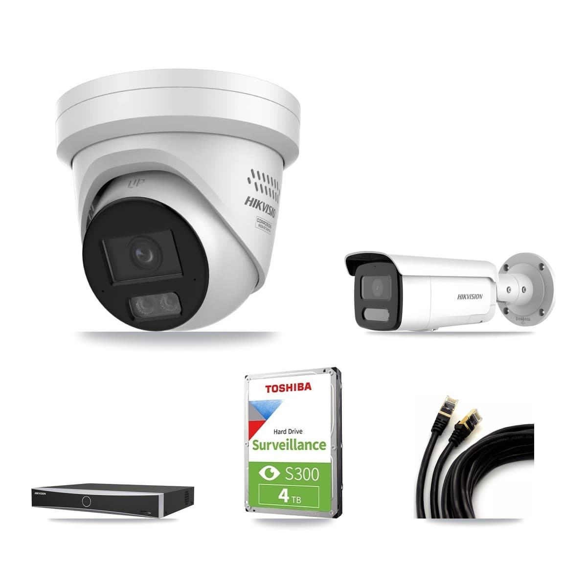 Hikvision 4-Channel 4MP CCTV Kit — 2 Turret + 1 Bullet Cameras + 4TB Recording