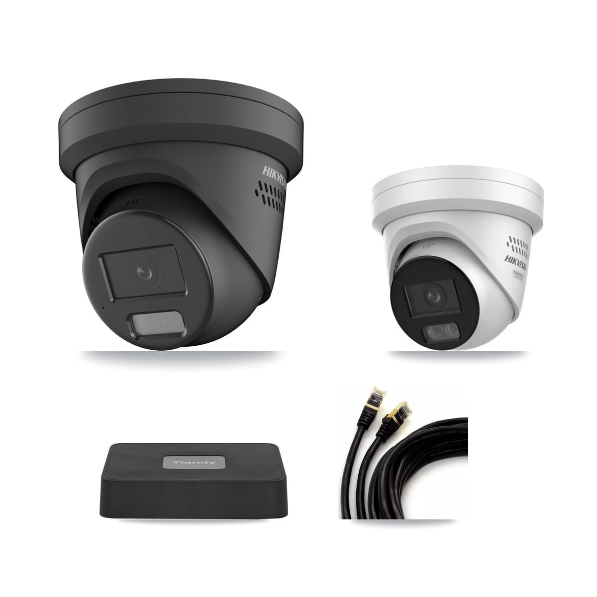 Hikvision & Tiandy 4-Channel 4MP CCTV Kit — 1 DS-2CD2347G2 + 1 DS-2CD2347G3 Turret Cameras + 3TB Recording - Image 1