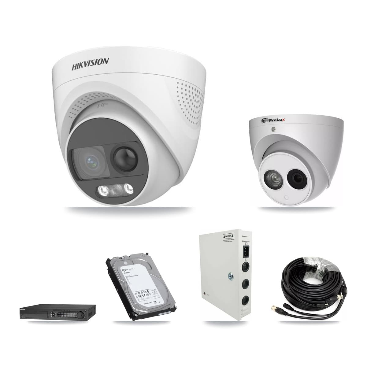 Hikvision & Prolux 32-Channel 4MP – 5MP CCTV Kit — 18 DS-2CE72KF3T 5MP + 1 PXC-612C4W-A 4MP Turret Cameras + 3× 6TB Recording