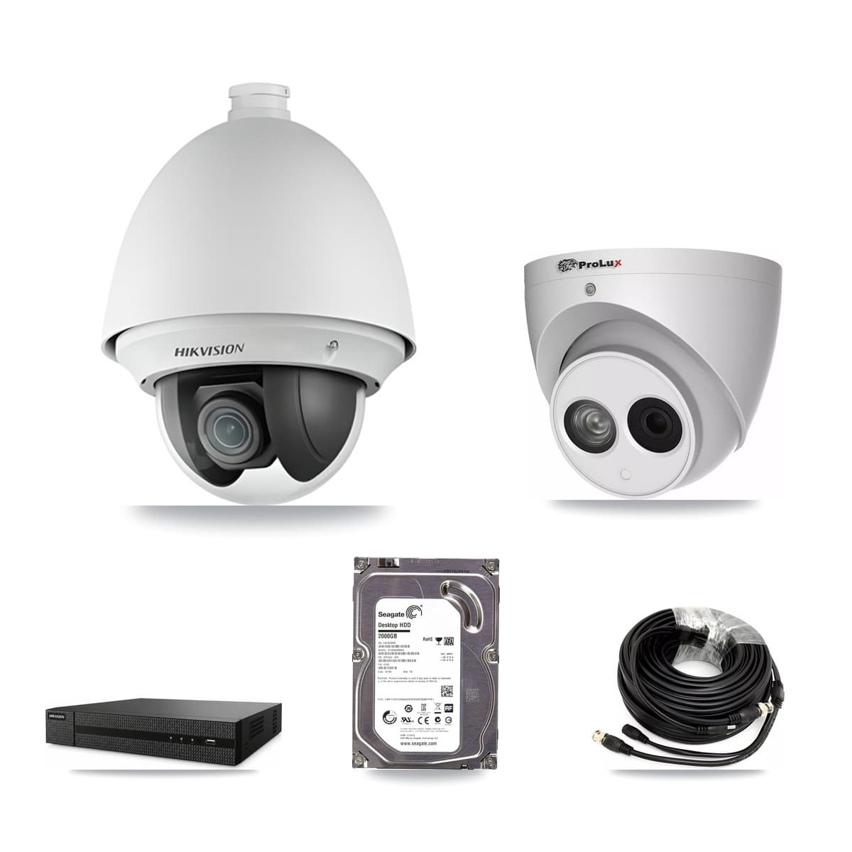Hikvision & Prolux 8-Channel 2MP – 4MP CCTV Kit — 1 2MP PTZ + 1 4MP Turret Cameras + 2TB Recording (DVR-8CH Recorder) - Image 1