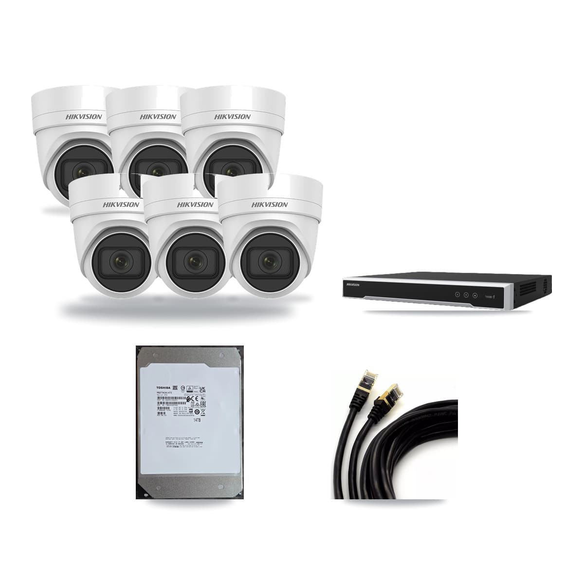 Hikvision 16-Channel 4K CCTV Kit — 6 DS-2CD2H83G0 Turret Cameras + 14TB Recording (DS-7616NI-M2 Recorder) - Image 1