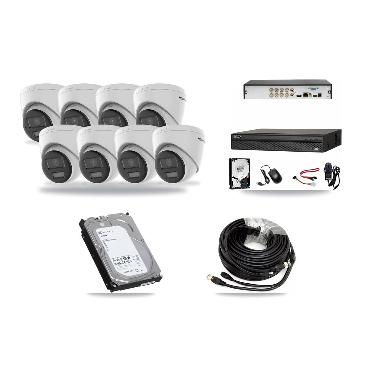 Hikvision & Dahua 8-Channel 5MP CCTV Kit — 8 DS-2CE78K0T-LPTS Turret Cameras + 6TB Recording (XVR-3108AD-4K Recorder) - Image 1