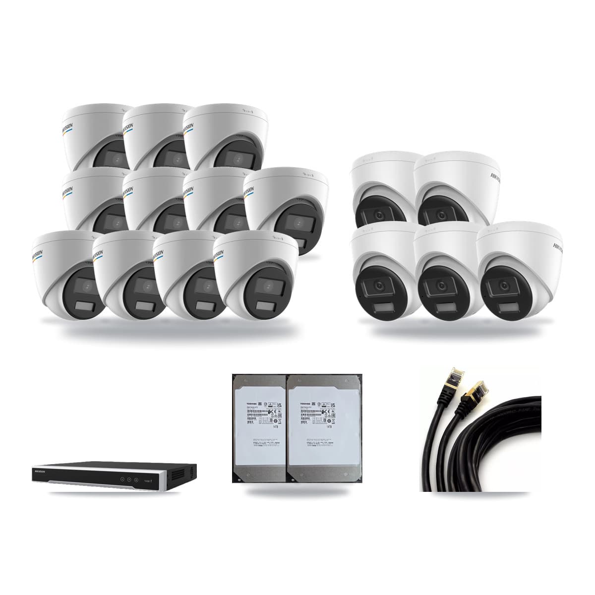 Hikvision 16-Channel 2MP – 4K CCTV Kit — 11 2MP + 5 4K Turret Cameras + 2× 14TB Recording (DS-7616NI-M2 Recorder) - Image 1