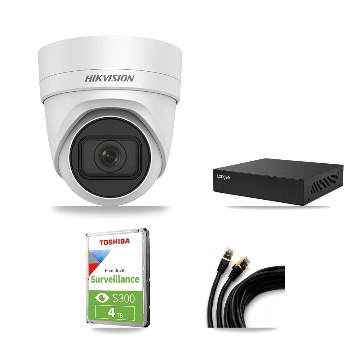 Hikvision & Longse 8-Channel 4MP CCTV Kit — 3 DS-2CD2H45FWD Turret Cameras + 4TB Recording