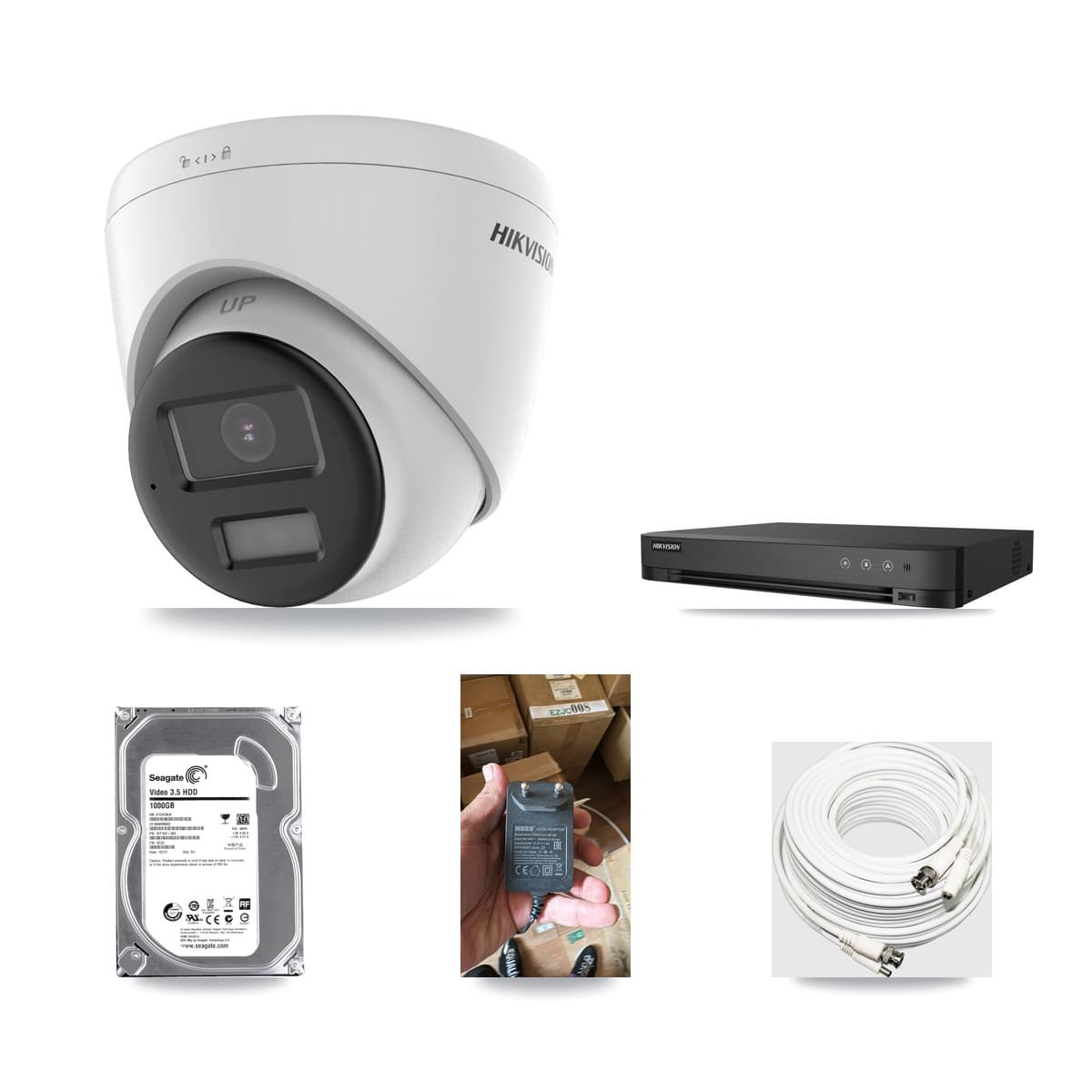Hikvision 4-channel CCTV kit: 1 camera (1× 5MP Turret), 1TB hard drive