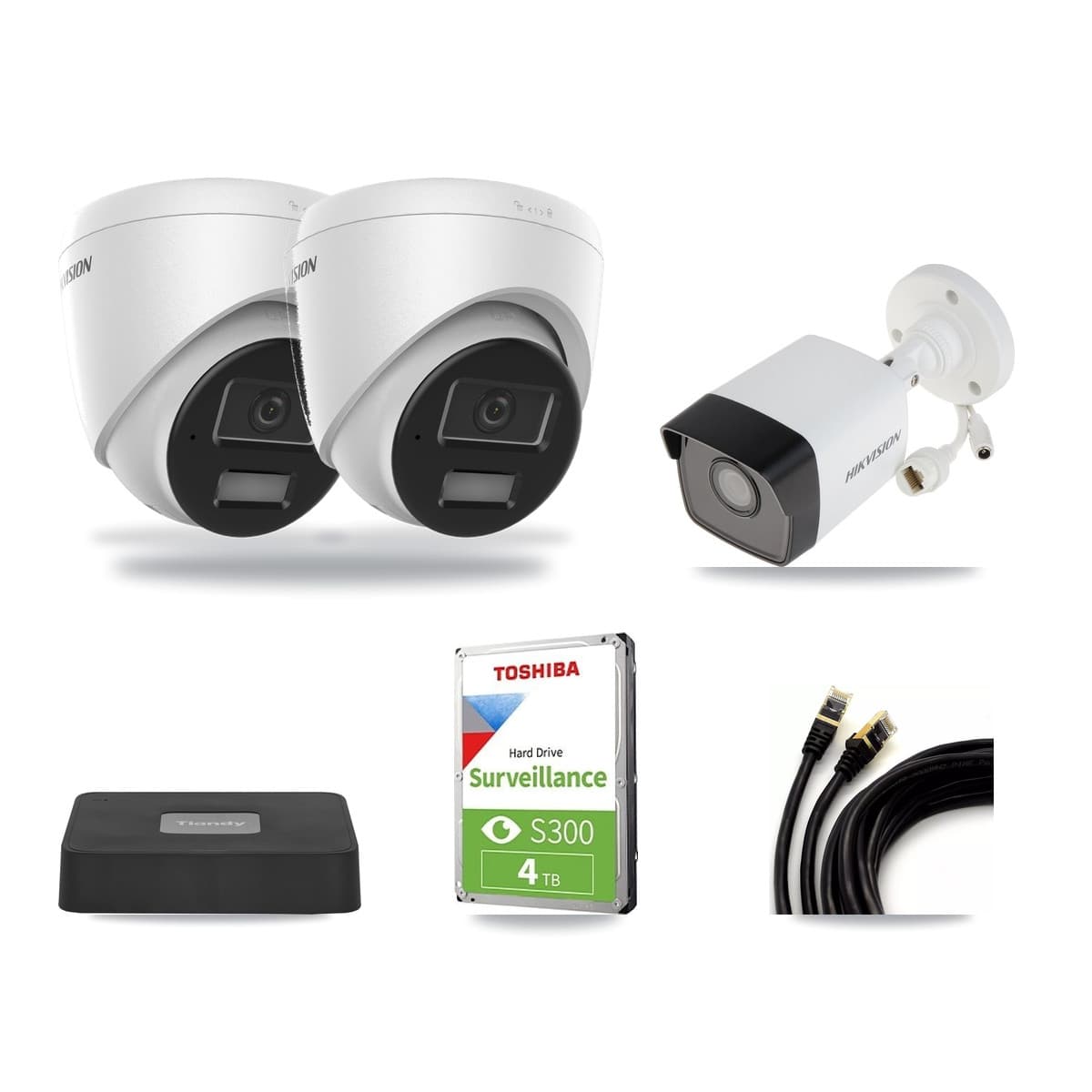 Hikvision & Tiandy 4-Channel 4MP – 5MP CCTV Kit — 1 5MP Bullet + 2 4MP Turret Cameras + 4TB Recording - Image 1