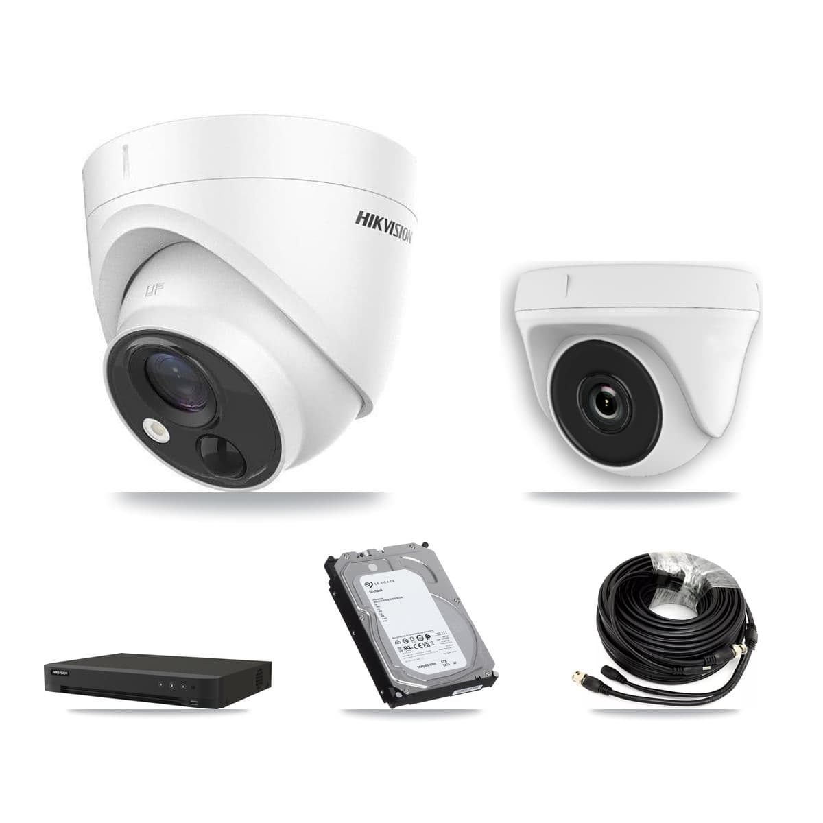 Hikvision 16-Channel 2MP – 5MP CCTV Kit — 4 DS-2CE71H0T 5MP Turret + 1 White HDT-2MP-N20W 2MP Dome Cameras + 6TB Recording (IDS-7216HQHI Recorder) - Image 1