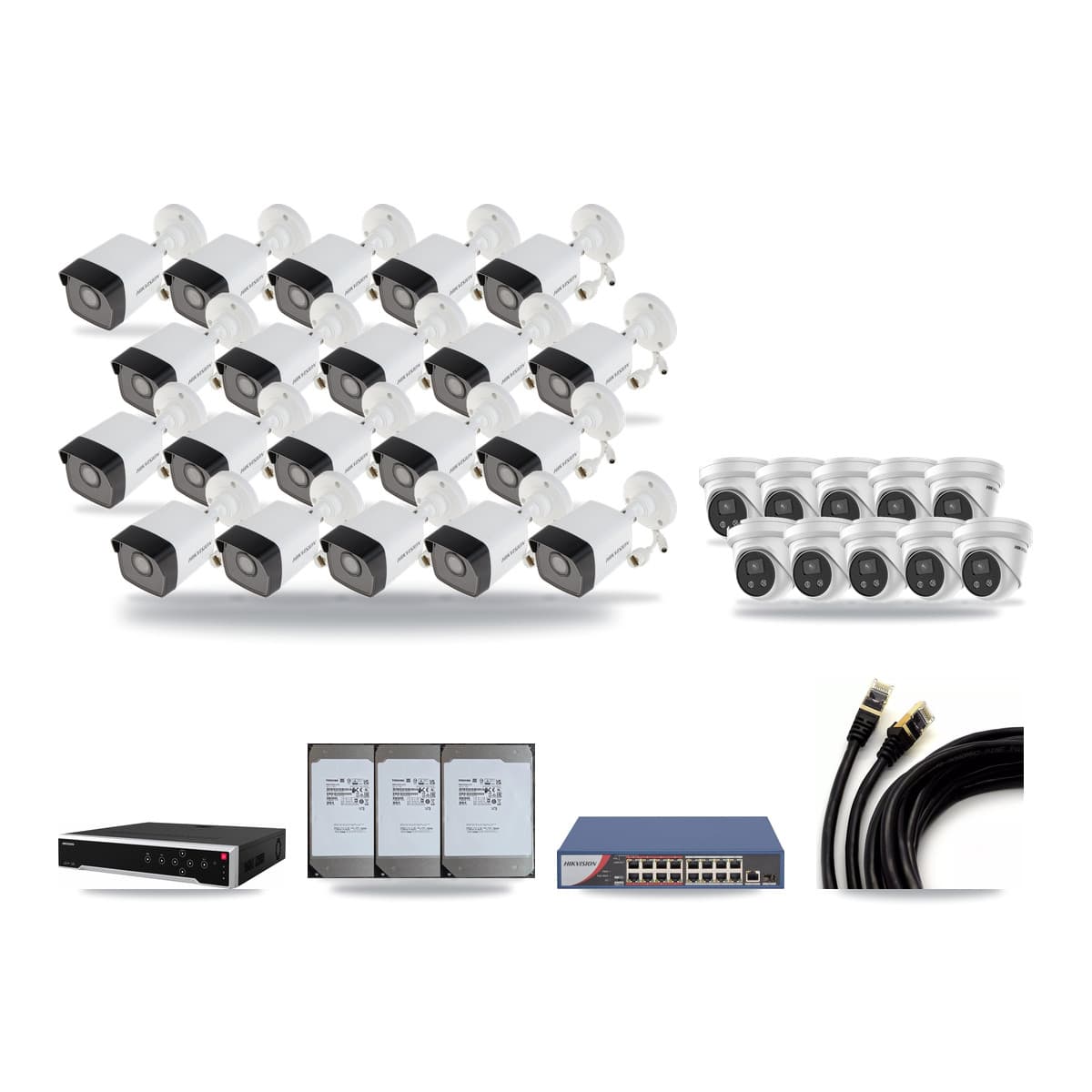 Hikvision 32-Channel 5MP CCTV Kit — 20 Bullet + 10 Turret Cameras + 3× 14TB Recording - Image 1