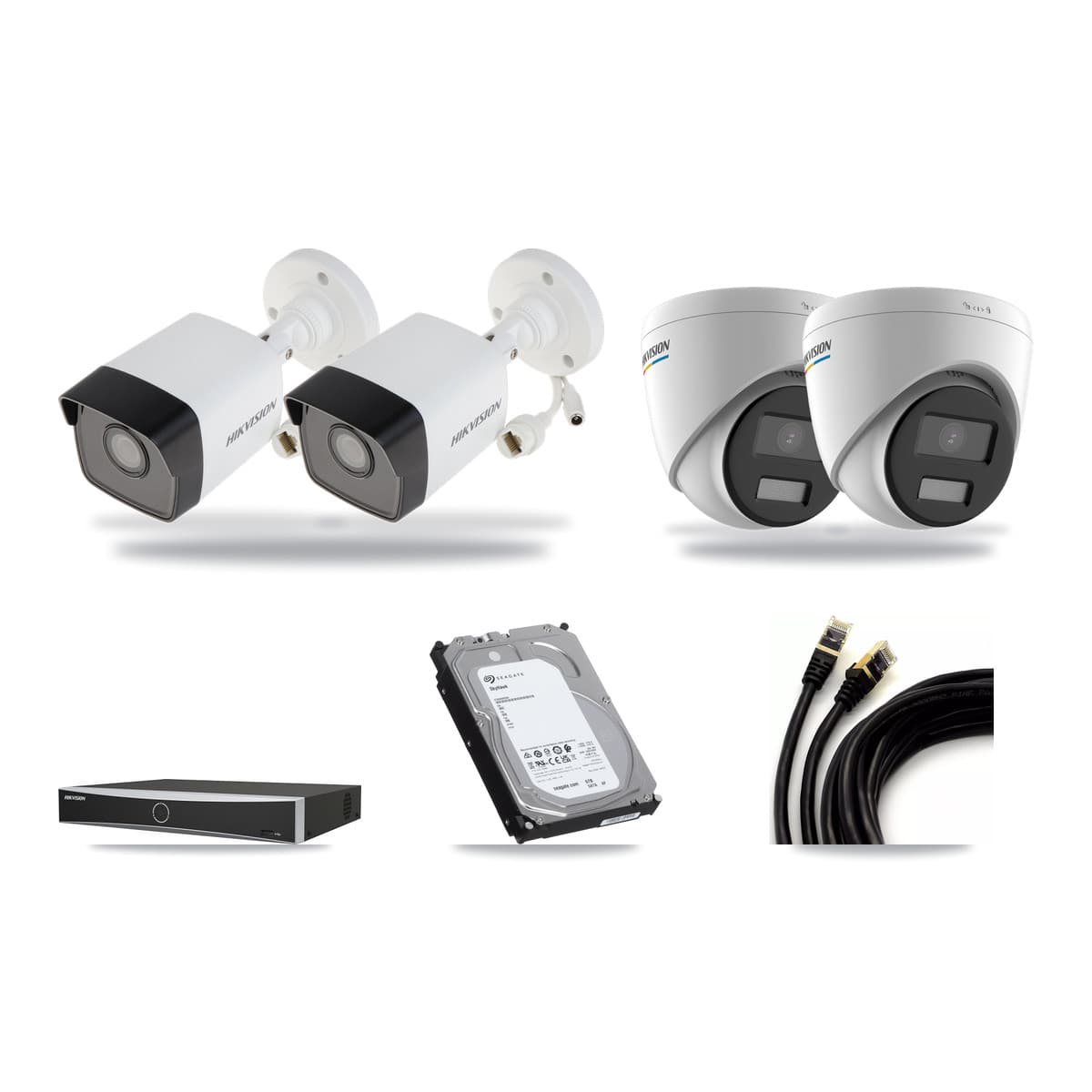 Hikvision 4-Channel 2MP – 5MP CCTV Kit — 2 5MP Bullet + 2 2MP Turret Cameras + 6TB Recording - Image 1